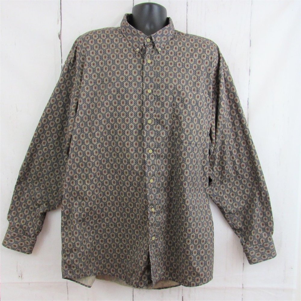 Vtg Natural Issue by Feldini Men's Long Sleeve Button Up Shirt Geometric Print